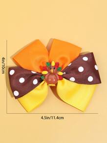 1入組女孩感恩節波卡圓點火箭和蝴蝶結裝飾可愛鴨嘴夾適用於頭髮裝飾用品 - 彩色 - 查看 4