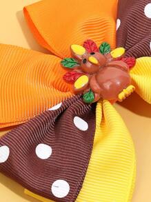 1入組女孩感恩節波卡圓點火箭和蝴蝶結裝飾可愛鴨嘴夾適用於頭髮裝飾用品 - 彩色 - 查看 5