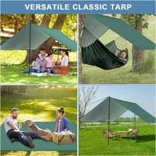 Outdoor Camping Tarp, Camping Tarpaulin Awning, Lightweight UV Resistant and PU 3000mm Waterproof Rainproof Tarpaulin Shelter - Army Green - View 6