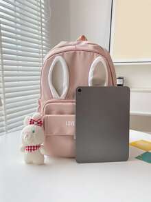 卡通風格大學字母圖案功能背包帶吊墜和大容量 - 粉色 - 查看 3