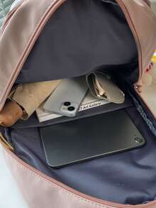 卡通風格大學字母圖案功能背包帶吊墜和大容量 - 粉色 - 查看 7