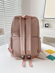 卡通風格大學字母圖案功能背包帶吊墜和大容量 - 粉色 - 查看 5