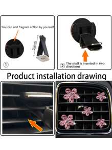 5 piezas Adorno de salida de aire del coche con diamante de imitación con diseño de flor - Rosa - Ver 6