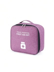 字母圖案藥包便攜緊急情況包左右拉鍊頂部單條提帶急救箱包,空醫療用品收納包,回复創傷包適合旅行,,生存用品 - 紫色 - 查看 3