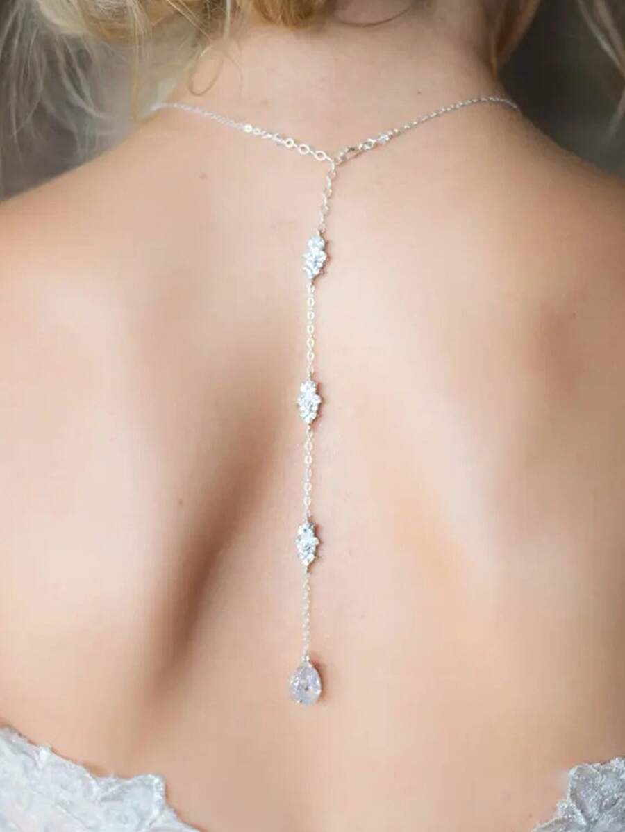 1 pieza Collar de cadena plata hueco cubo & zirconia colgante trasero , adecuado para novia boda & festival regalos - Plateado - Ver 1