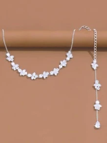 1 pieza Collar de cadena plata hueco cubo & zirconia colgante trasero , adecuado para novia boda & festival regalos - Plateado - Ver 2