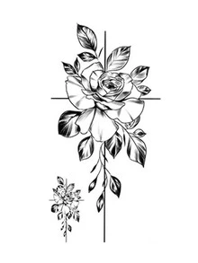 1pc Sketch Rose Flower Black And White Temporary Tattoo Sticker In Black - Black - View 2