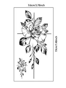 1pc Sketch Rose Flower Black And White Temporary Tattoo Sticker In Black - Black - View 3