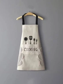 1pc Mixed Pattern PVC Apron, Waterproof Stain Resistant Chef Apron For Kitchen - Light Grey - View 1