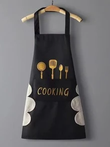 1pc Mixed Pattern PVC Apron, Waterproof Stain Resistant Chef Apron For Kitchen - Light Grey - View 3