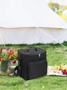 1pc Large Capacity Portable Insulated Lunch Bag With Square Ice Pack For Work - Black - View 5