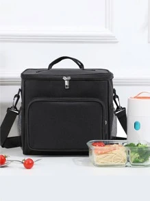 1pc Large Capacity Portable Insulated Lunch Bag With Square Ice Pack For Work - Black - View 1