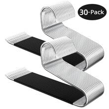 HMSEC 30 Pack Clothes Pants Hangers, Stainless Steel Space Saving Clothes Pants Hangers, Multifunction Non-Slip Clothes Hangers, Open-Ended Heavy Duty Hangers For Pants, Trousers, Scarf - Black - View 1