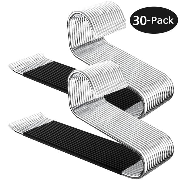 HMSEC 30 Pack Clothes Pants Hangers, Stainless Steel Space Saving Clothes Pants Hangers, Multifunction Non-Slip Clothes Hangers, Open-Ended Heavy Duty Hangers For Pants, Trousers, Scarf