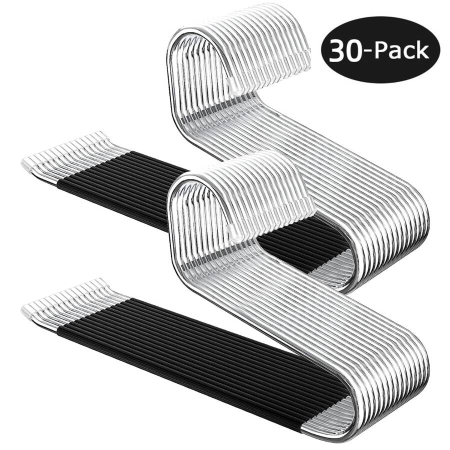 HMSEC 30 Pack Clothes Pants Hangers, Stainless Steel Space Saving Clothes Pants Hangers, Multifunction Non-Slip Clothes Hangers, Open-Ended Heavy Duty Hangers For Pants, Trousers, Scarf - Black - View 1