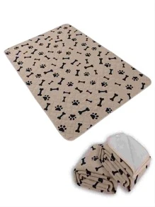 2pcs Strong Absorbent & Non-slip & Leakproof Pet Mat With Dog Paw & Bone Print, Beige