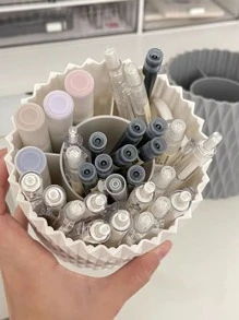 1pc Pen Holder Storage Box For Office Desk, Student High Capacity Pencil Case - Grey - View 4