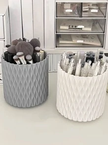 1pc Pen Holder Storage Box For Office Desk, Student High Capacity Pencil Case - Grey - View 2