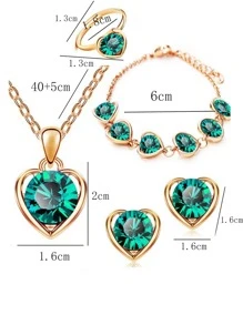 5pcs/set Heart Shaped Jewelry Set For Girls With Rhinestone Decoration