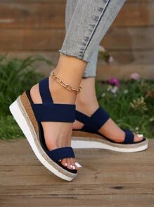 Summer New Style Women High Heels Increase The Height, Waterproof Platform, Thick Bottom, Elastic Band, Open Toe, Wedge Sandals