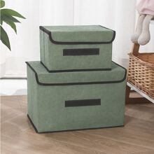 2pcs L & S Size Non-woven Storage Box For Underwear, Socks, Clothes, Books & More With Foldable Design - 綠色 - 查看 1