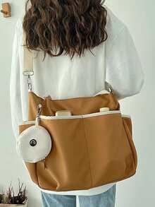 大容量,防水,輕便,便攜,經典,休閒學院風斜挎包,帶多口袋前單肩包,休閒尼龍學生書包後背包適用於青少年女孩女士大學學生,白領工人完美適用於大學,中間學校,中學,工作,商業,通勤,返校 - 棕色 - 查看 2