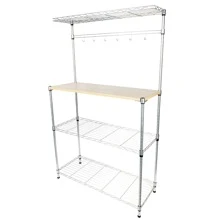 4-Tier Bakers Rack Kitchen Storage Shelf Metal Baker's Rack Organizer Stand Shelf Kitchen Microwave Cart Storage Countertop Dorm Microwave Stand Kitchen Storage Shelving with Cutting Board Microwave Shelf Hooks for Kitchen - Silver - View 2