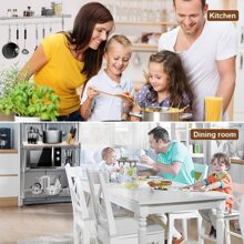 4-Tier Bakers Rack Kitchen Storage Shelf Metal Baker's Rack Organizer Stand Shelf Kitchen Microwave Cart Storage Countertop Dorm Microwave Stand Kitchen Storage Shelving with Cutting Board Microwave Shelf Hooks for Kitchen - Silver - View 6