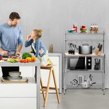 4-Tier Bakers Rack Kitchen Storage Shelf Metal Baker's Rack Organizer Stand Shelf Kitchen Microwave Cart Storage Countertop Dorm Microwave Stand Kitchen Storage Shelving with Cutting Board Microwave Shelf Hooks for Kitchen - Silver - View 9