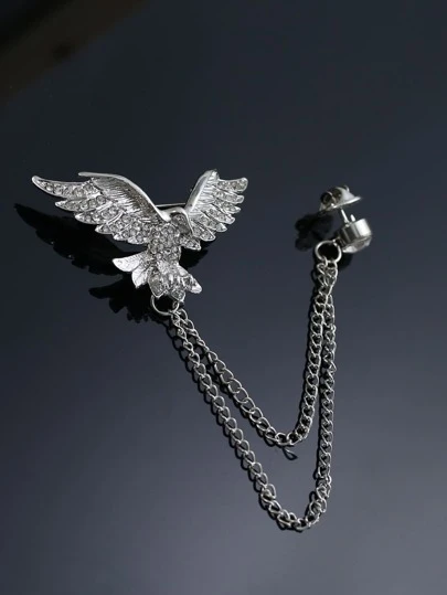 1入組時尚老鷹翅膀&水鑽&流蘇動物&英倫風情鏈條裝飾胸針,適合男士&女性套裝&連衣裙&襯衫,派對配件