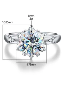 ESBERRY 1Pc 2ct Moissanite Rhinestone Engagement Ring Wedding Band For Women S925 Sterling Silver Sparkle Flower Promise Ring Eternity Ring Anniversary Ring Valentine's Day Luxury Ladies Jewelry Gifts Bridal Jewelry Valentines - Silver - View 7