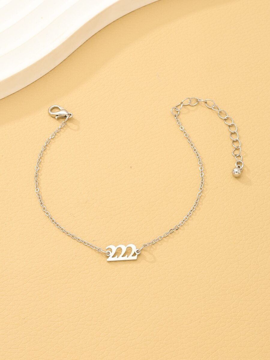 1 Miếng Kim loại Gấp ba Hai Số Chuỗi vòng tay - Bạc - Xem 1