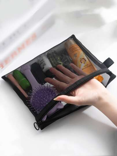 1pc Transparent Mesh Cosmetic Storage Bag, Portable And Simple Toiletry Bag For Travel For Travel Storage Bag,Makeup Bag,Cosmetic Bag,Vacation Organizer,Large Capacity Makeup Organizer Makeup Case, For Lipstick, Brush, Skincare, Mobile Phone, Coin, Small Items, For Home,Gift,Vacation And Festival Halloween Christmas Multifunctional Use,Boho Vibes,For Holiday Beach, Bathroom Collection, Bedroom Collection, Large Capacity