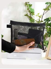 1pc Transparent Mesh Cosmetic Storage Bag, Portable And Simple Toiletry Bag For Travel For Travel Storage Bag,Makeup Bag,Cosmetic Bag,Vacation Organizer,Large Capacity Makeup Organizer Makeup Case, For Lipstick, Brush, Skincare, Mobile Phone, Coin, Small Items, For Home,Gift,Vacation And Festival Halloween Christmas Multifunctional Use,Boho Vibes,For Holiday Beach, Bathroom Collection, Bedroom Collection, Large Capacity