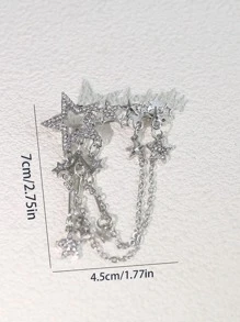 1入組情侶時尚星形水鑽流蘇鏤空豪華鏈條胸針適用於套裝,襯衫 - 銀色 - 查看 6