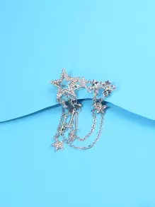 1入組情侶時尚星形水鑽流蘇鏤空豪華鏈條胸針適用於套裝,襯衫 - 銀色 - 查看 2