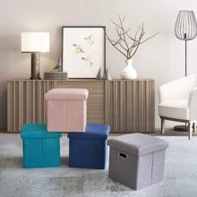 Storage Stool Ottoman Footrest - Pink - View 7