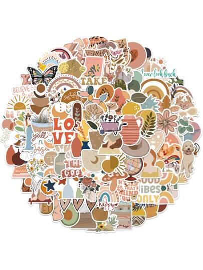 50pcs Boho Style Paper Assorted Stickers, Creative Cute Stickers For Decoration Back To School