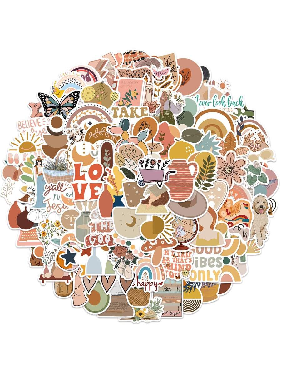 50 miếng dán giấy phong cách Boho nhiều màu sắc, những miếng dán dễ thương sáng tạo để trang trí, đồ dùng làm sổ lưu niệm cho mùa tựu trường, những miếng dán ngộ nghĩnh cho laptop, điện thoại Kindle. - Màu be - Xem 1