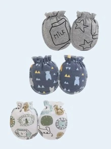 6對/包嬰兒嬰兒防刮連指,多種顏色和圖案,0-3入組月 - 彩色 - 查看 2