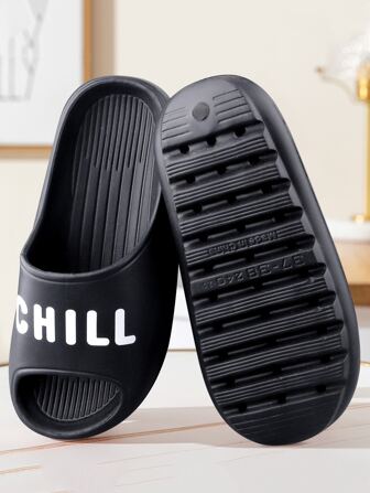 女性時尚和舒服的中性黑色乙烯-乙酸乙烯共聚物拖鞋帶字母圖案