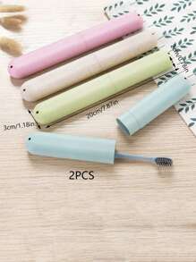 2入組簡約風北歐風格小麥秸稈旅行牙刷殼套便攜牙刷架收納盒 - 彩色 - 查看 4