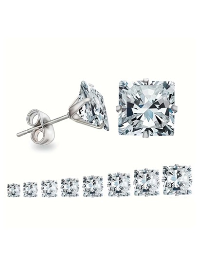 1 par Pendientes de tachuela de acero inoxidable cuadrado zirconia cúbica para hombre y mujer , simple con noble diseño , perfecto regalo de vacaciones