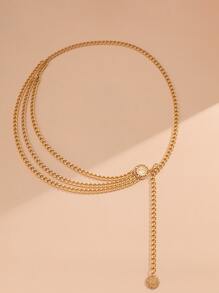 街头 1 件朋克 Y2K 女式多层时尚链条腰带，用于连衣裙装饰和牛仔裤，万圣节夏季、学校秋季、秋季、万圣节 - 金色 - 查看 5