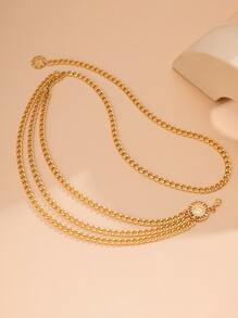 街头 1 件朋克 Y2K 女式多层时尚链条腰带，用于连衣裙装饰和牛仔裤，万圣节夏季、学校秋季、秋季、万圣节 - 金色 - 查看 3