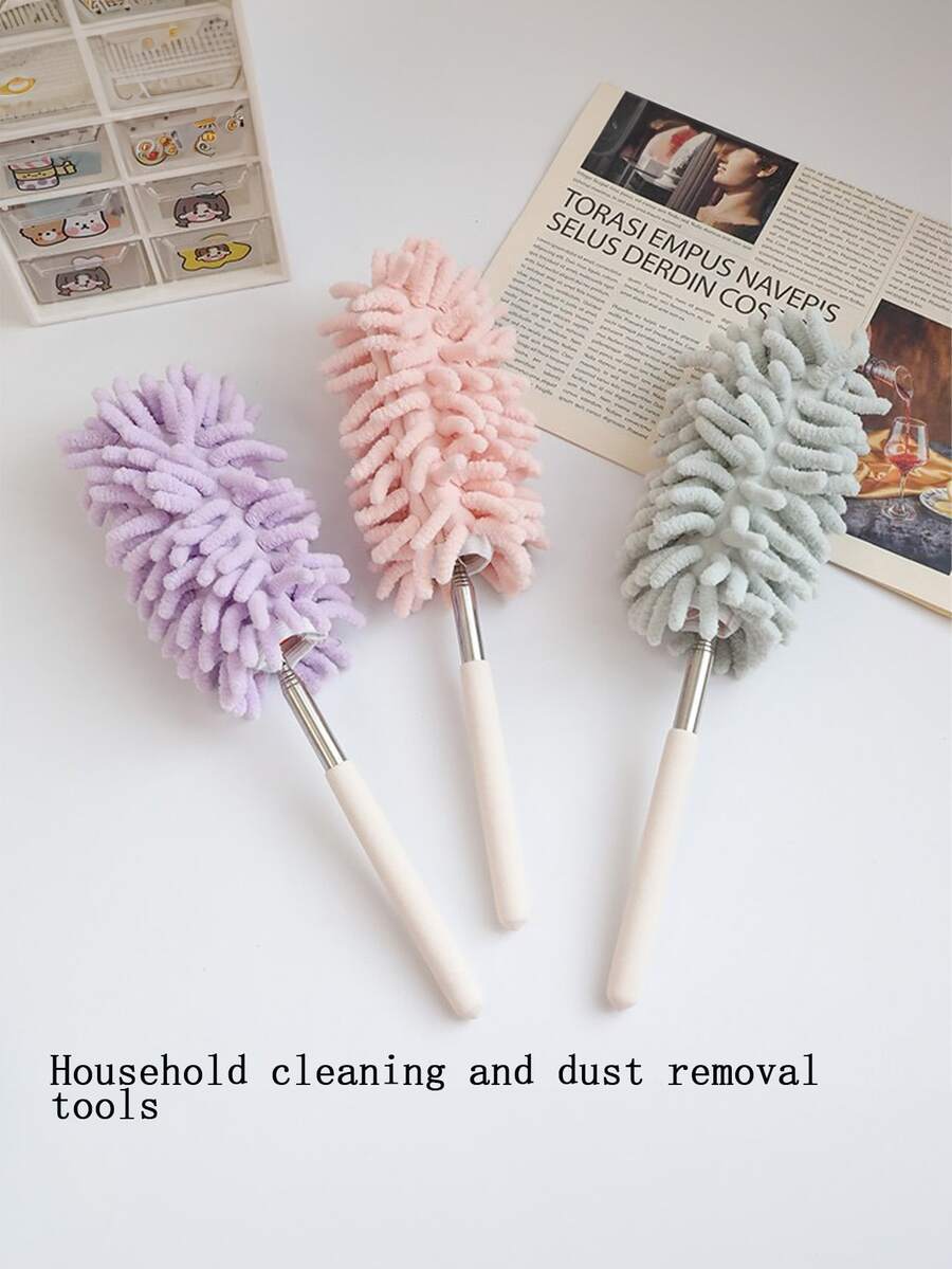 1入組迷你雪尼爾超細纖維除塵撣子帶可伸縮手柄適用於家庭,書桌,汽車清洗 - 粉色 - 查看 1