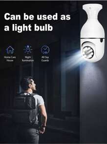 1 件 E27 室内全景摄像机，355° 平移/倾斜，2.4GHz 和 5GHz WiFi 1080P 智能家居安全摄像头，带运动检测报警、彩色夜视、双向音频 - SENTKENG CAMERA - 白色 - 查看 5