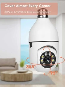 1 件 E27 室内全景摄像机，355° 平移/倾斜，2.4GHz 和 5GHz WiFi 1080P 智能家居安全摄像头，带运动检测报警、彩色夜视、双向音频 - SENTKENG CAMERA - 白色 - 查看 4