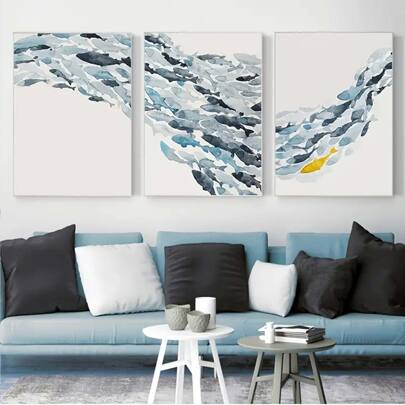 3入組/套無框水彩魚團體掛畫帆布海報