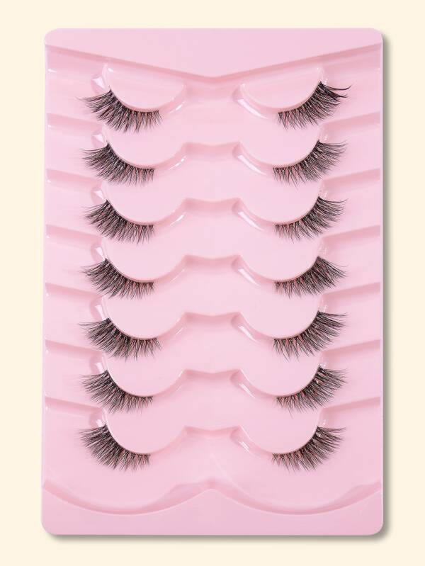 7pairs/set Half Eye False Eyelashes, Natural Curly Design, Lengthening